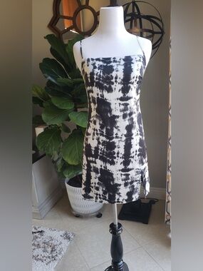 Garage Black & White Tie-Dye Slip Mini Dress
